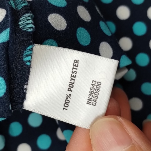 Van Heusen dark navy turquoise polka dot capped sleeve size large blouse - Picture 8 of 13